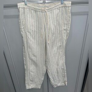 J. Jill Love Linen tan and blue striped drawstring casual pants size medium